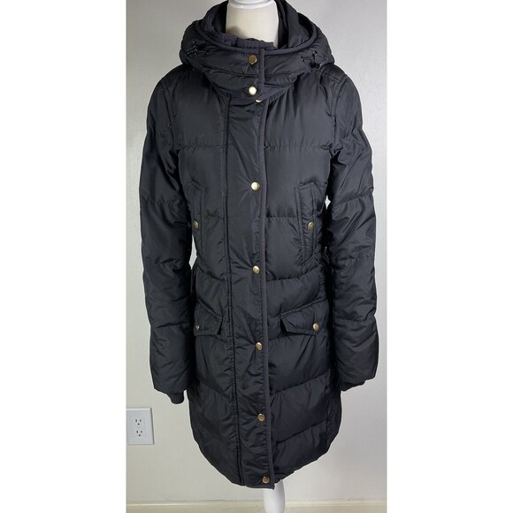J Crew Wintress Down Puffer Parka Coat Jacket Black b5123 Size XS Thumb Holes - Picture 1 of 15